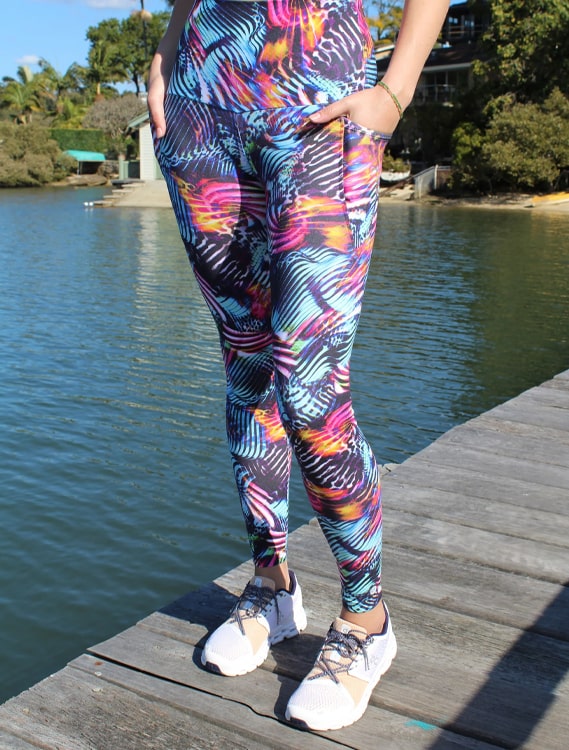 RunFaster - Kali High Waist Full Length Squat Proof Leggings - Patterened design and Thick material which works well to hide Underwear under workout tights