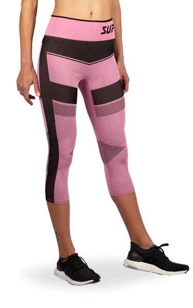 Women's Compression Mesh Capri run Leggings - Pink - best leggings that hide cellulite