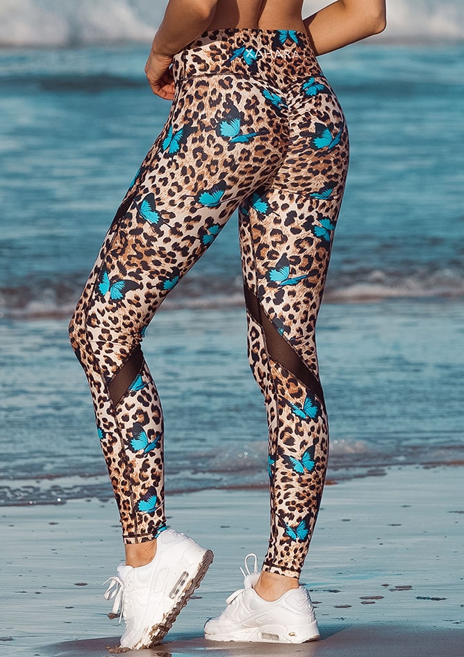 Bootylicious Butterfly Leopard Workout Mesh Leggings