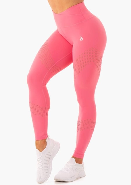Ryderwear Impact High Waisted Pink Mesh Leggings - Laser Cut Detail