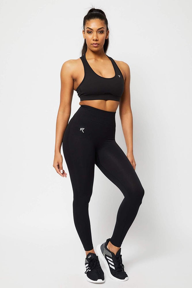 Nu Fizeek - Impact Legging - Black - Front Woman wearing attractive black hot yoga outfit from Nu Fizeek - Impact Legging