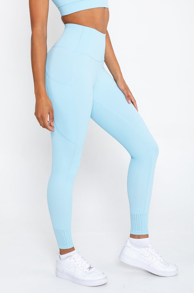 Shiny Pastel Blue Leggings from Evolve - Active Leggings - Pastel Blue