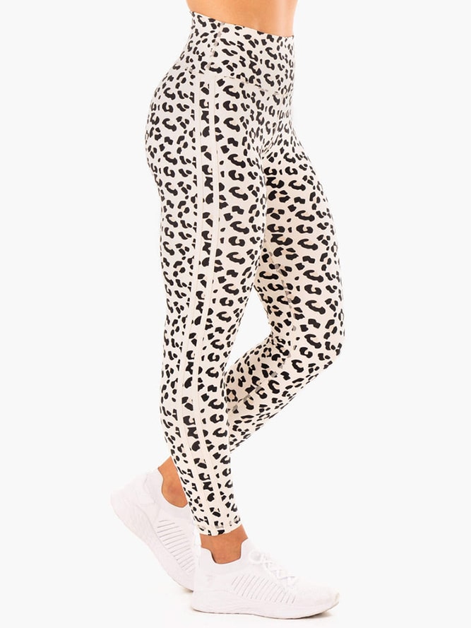 Ryderwear - Evolution High Waisted Scrunch Leggings - Ivory Leopard - casual wear leggings that conceal cellulite - leggings with ruched bum