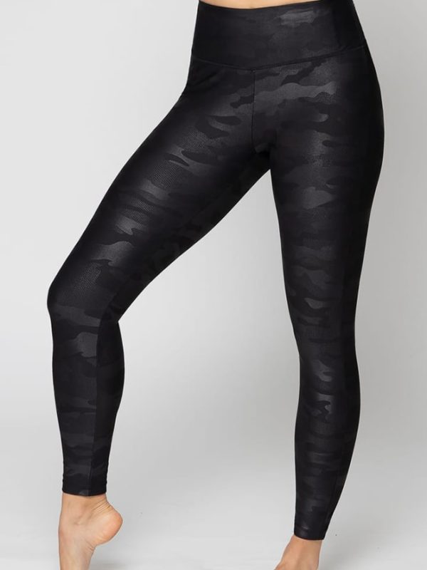 Shiny Black Leggings - LaSculpte - Camo High Waisted leggings - Black