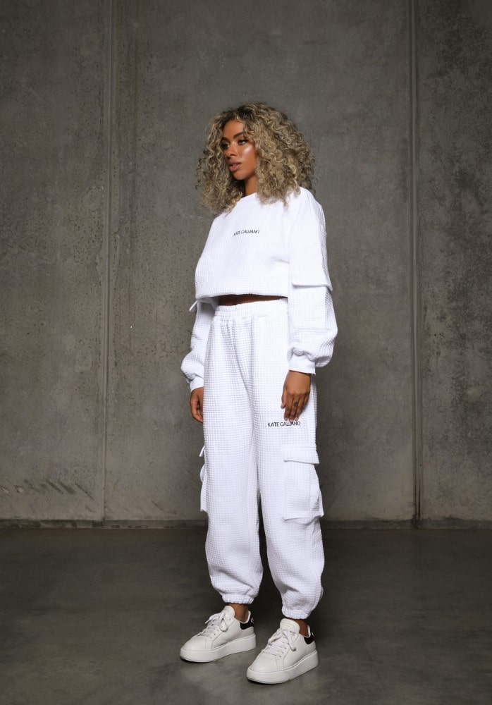 kg22 quilted tracksuit pants Oversized Trackies - White Quilted Tracksuit Pants - White - Baggy Cotton Trackies - Kate Galliano